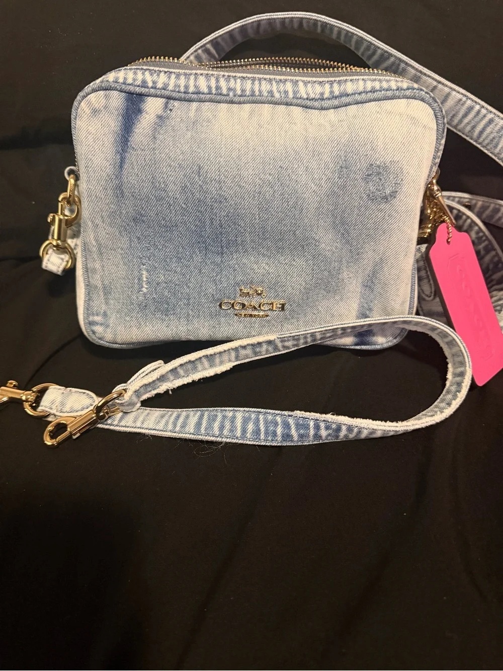Coach Light Blue Denim Crossbody with Gold Hardware